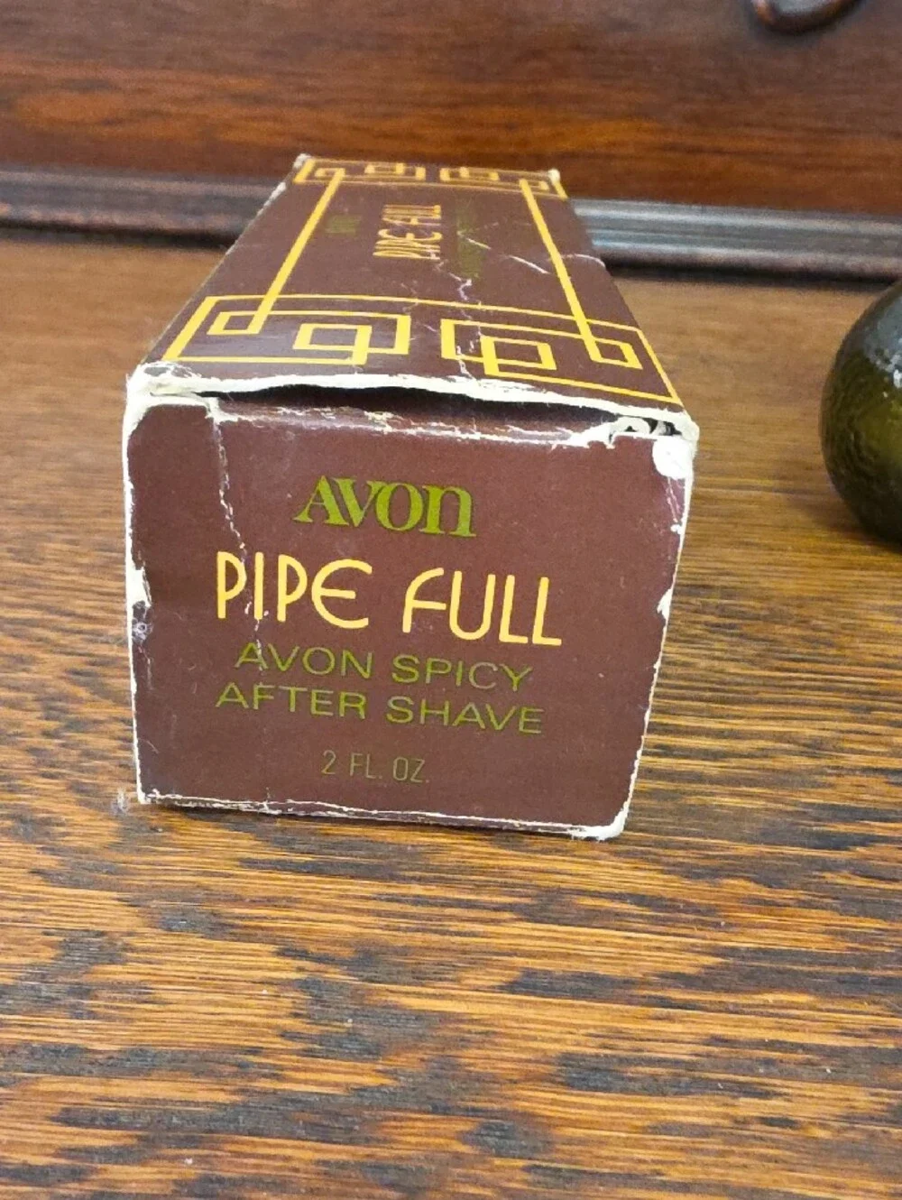 Avon Green Glass Pipe Aftershave Bottle with Gold Band